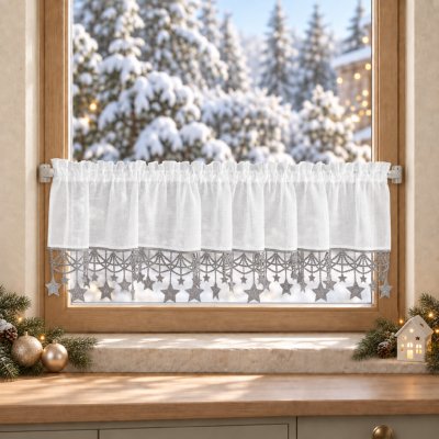 Vánoční dekorační krátká vitrážová záclona do kuchyně STARS II. 150x30 cm MyBestHome – Hledejceny.cz
