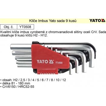 Klíč - imbusový 2.0-12 mm CrV Yato YT-0508