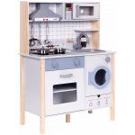 ecotoys Dřevěná hrací kuchyňka pro děti se zvuky LED diodami troubou pračkou kuchyňskými doplňky – Zboží Mobilmania