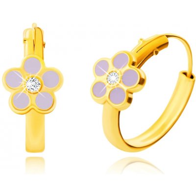 Šperky eshop zlaté náušničky zlato kruhy fialový květ s kulatým čirým zirkonem GG242.48