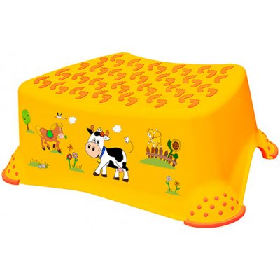 Dětský taburet ve světle oranžové barvě s motivem Funny Farm - 40x28x14 cm