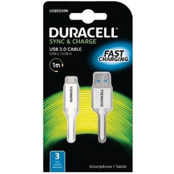 Duracell USB5031W propojovací USB-A -> USB-C, 1m, bílý