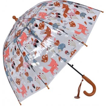 Clayre & Eef deštník pro děti s oranžovým držadlem a zvířátky průhledný