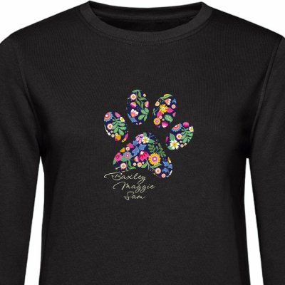 Dámská mikina CLASSIC psí tlapka KVĚTINY a jména psů Černá – Zboží Dáma