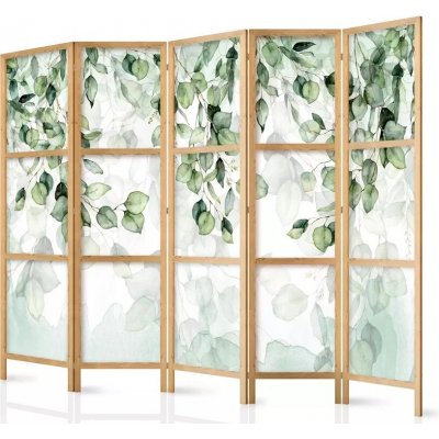 Fabulo Dřevěný paraván 5-dílný Zelené listy 172 x 225 cm potisk na jedné straně paravánu – Zboží Dáma