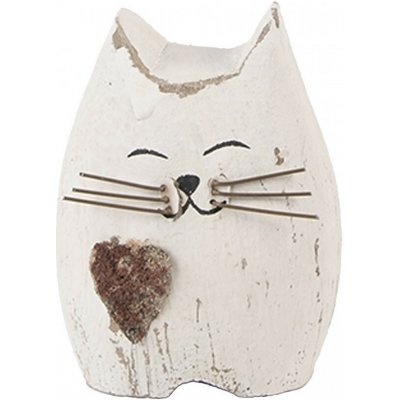 Clayre & Eef Bílá antik dřevěná dekorace kočička se srdíčkem Rustic Cat S - 6*4*7 cm – Hledejceny.cz