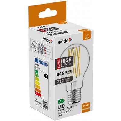 Avide žárovka LED E27/ 3,8W ekvivalent 60W Filament 806lm 4000K neutrální bílá ABLFG27NW-3.8W