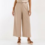 Široké kalhoty s příměsí lnu hnědošedá – Zboží Dáma