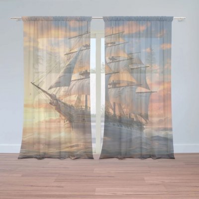 Sablio Záclony Plachetnice ve vlnách při východu slunce: 2ks 150x250cm – Hledejceny.cz