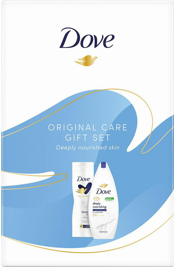 Dove Original sprchový gel Deeply Nourishing 250 ml + tělové mléko Essential Care 250 ml dárková sada
