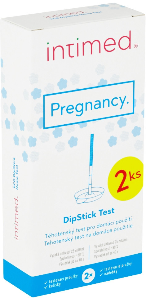 Intimed Pregnancy hCG DipStick těhotenský test pro domácí použití s kalíšky  2 ks od 47 Kč - Heureka.cz