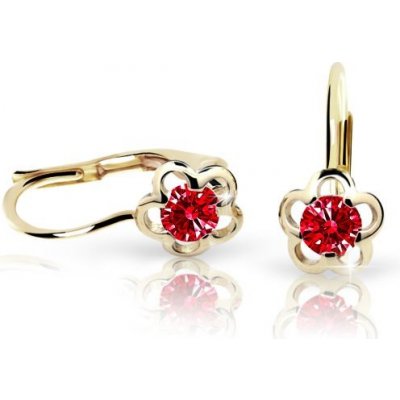 Danfil dětské náušnice kytičky C1945 ze žlutého zlata s kamínkem Ruby Dark zapínání klapka – Zboží Dáma