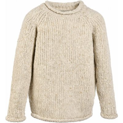 Aran Woollen Mills dětský vlněný svetr s ohrnutými lemy krémová – Zboží Dáma