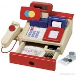 Goki dřevěná multifunkční pokladna se scannerem kreditní kartou kalkulačkou displejem – Zboží Mobilmania