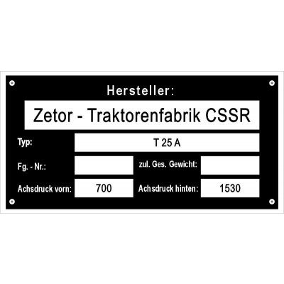 Výrobní štítek Zetor 25A Traktorenfabrik | Zboží Auto