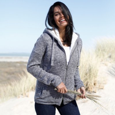 Blancheporte Žíhaný svetr na zip se syntetickou kožešinou šedý melír – Zboží Mobilmania