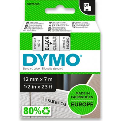 Dymo D1 S0720500 - originální polyesterová páska - 12 mm × 7 m, černo-transparentní – Sleviste.cz