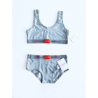 Calvin Klein Monogram sportovní dívčí podprsenka Bralette a kalhotky Hipster set 2 ks grey – Zboží Mobilmania