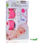 T-Tomi Baby set bambusová osuška hearts / srdíčka + kočárkový kolíček pink / růžová 338 – Zboží Dáma
