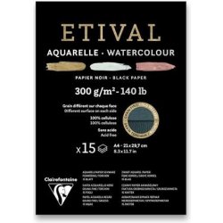 Clairefontaine Akvarelový blok Etival Black Cold Pressed/Rough A4 15 listů 300 g