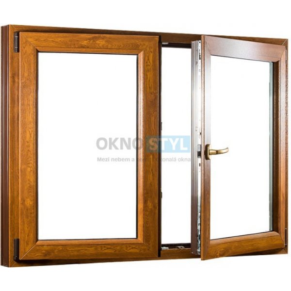 okno Oknostyl Dvoukřídlé plastové okno se štulpem PREMIUM 1250 x 1100 mm barva Bílá INT / Zlatý dub EXT