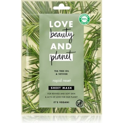 Love Beauty & Planet Rapid Reset Tea Tree Oil & Vetiver plátýnková maska 21 ml