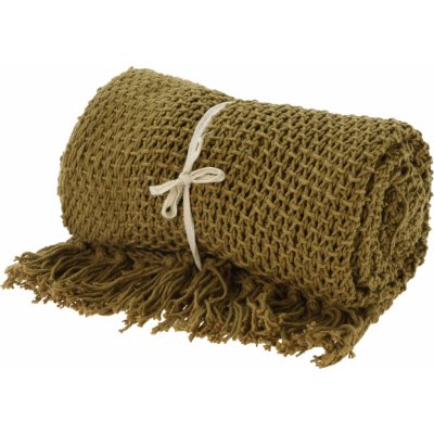 H&L Pletený pléd/přehoz s třásněmi, 130x170cm, khaki – Sleviste.cz