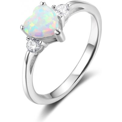 Olivie Stříbrný prsten Bílé opálové srdce 5291