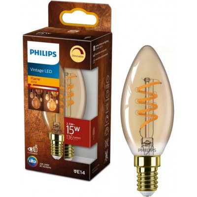 Philips LED filament žárovka E14 B35 2,5W 15W 136lm 1800K stmívatelná, jantarová – Hledejceny.cz