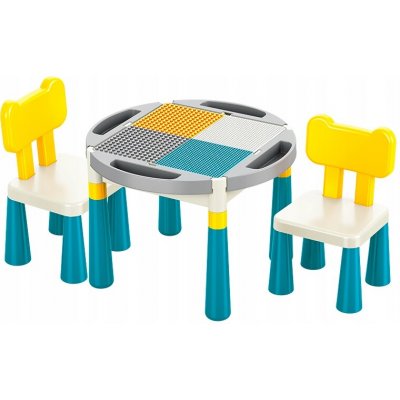Lebula Multifunkční stůl 2v1 blokový stohovací stůl pro děti kulatý + 2 židle – Zboží Dáma