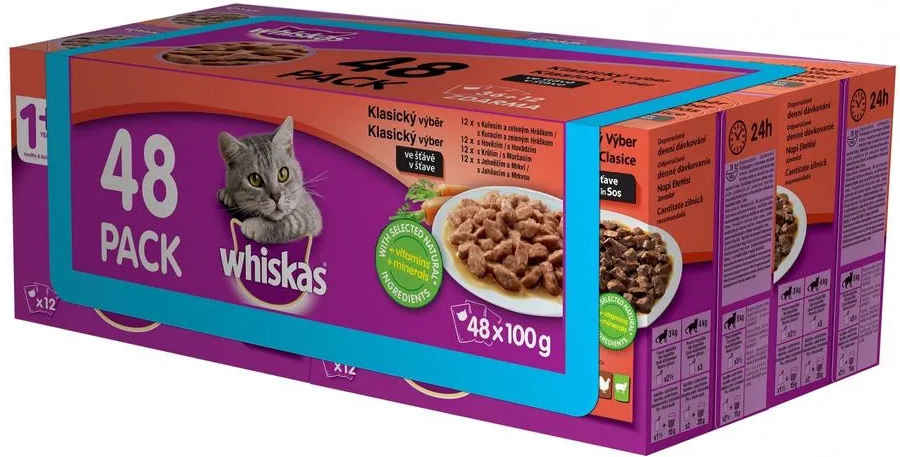 Whiskas klasický výběr ve šťávě pro dospělé kočky 48 x 100 g