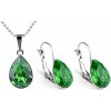 Swarovski Elements Pear stříbrná sada set souprava náušnice a přívěsek s řetízkem zelená slzička kapka 39143.3 Fern Green zelená