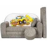 FIMEX Rozkládací dětská pohovka s bobkem a polštářkem Bagr Šedá – Hledejceny.cz