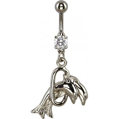 Šperky eshop piercing do pupíku dva delfíni v obruči W02.27 – Zboží Mobilmania