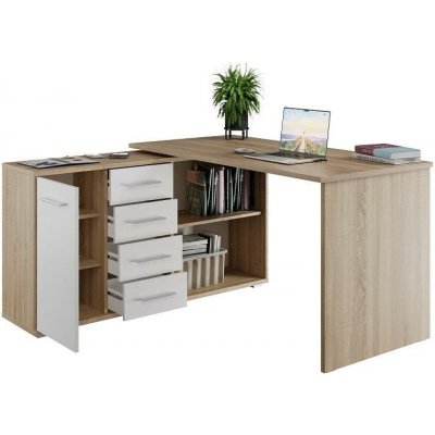 Nejlevnější nábytek Rohový psací stůl NEJBY GIANNI, levý, dub sonoma/bílý – Zboží Dáma