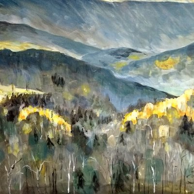 Vlasta Sušerová, Šumava, Malba na plátně, akrylové barvy, 70 x 70 cm – Hledejceny.cz