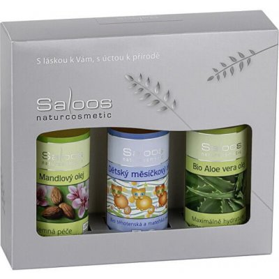 Saloos Mandlový olej 50 ml + Dětský měsíčkový olej 50 ml + Bio Aloe vera olej 50 ml dárková sada – Zbozi.Blesk.cz