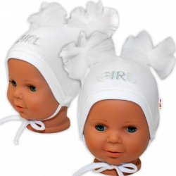 Baby Nellys Bavlněná čepice na zavazování s mašličkami Tutu bílá