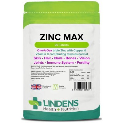 Lindens Health + Nutrition Zinek Max +Měď & Vitamín C 90 tablet – Hledejceny.cz