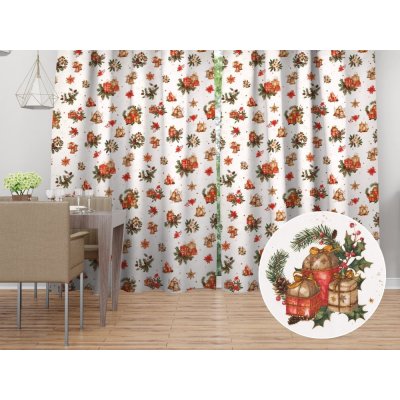 Biante Vánoční bavlněný závěs Sandra SA-515 Vánoční hvězdy a ozdoby na bílém 150x200 cm – Hledejceny.cz