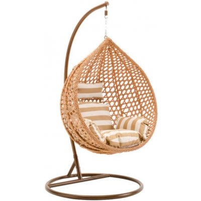 Textilomanie Světlé hnědé závěsné křeslo TROPIKAL se stojanem bílo-hnědým polštářem – Zboží Dáma