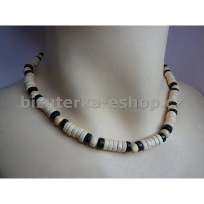 Bizuterka-eshop.cz dřevěné korále na krk smetanovo černé BZ-6673 – Zboží Dáma