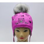 RDX zimní čepice vázací 3899 Medvědi tm. růžová – Sleviste.cz