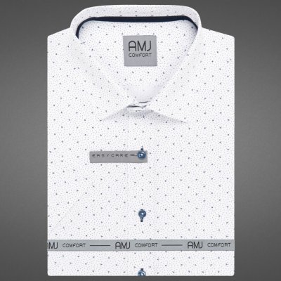 AMJ pánská bavlněná košile krátký rukáv regular fit VKBR1368 vzorovaná bílá
