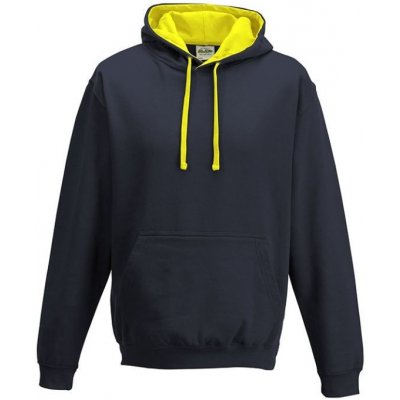 Just Hoods Unisex týmová kontrastní klokánka s kapucí modré námořní tělo žlutá kapuce