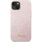 Pouzdro Guess Glitter Flakes Metal Logo Apple iPhone 14 Plus růžové – Sleviste.cz