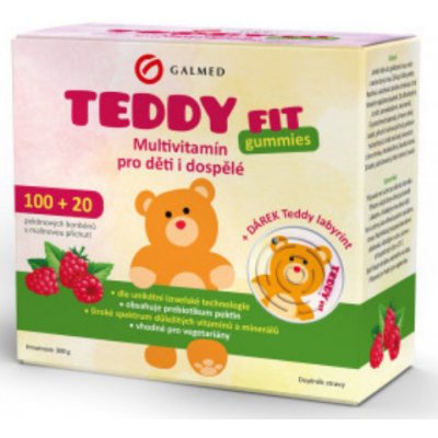 TeddyFit Gummies multivitamín malina 100 + 20 ks + labyrint