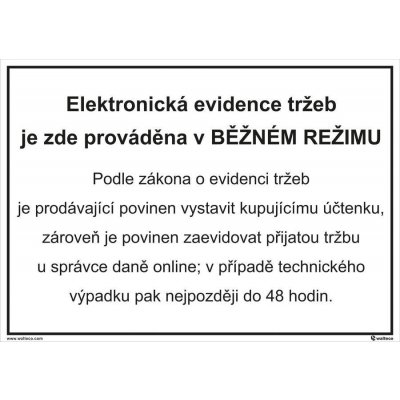Walteco Elektronická evidence tržeb - běžný režim 297x210mm, formát A4, samolepka , 20116 – Zbozi.Blesk.cz