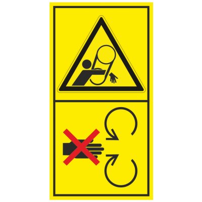 Nebezpečí pásový pohon - Neodstraňuj bezpečnostní kryt pokud je stroj v běhu samolepící vinylová fólie 168 x 88 mm – Hledejceny.cz