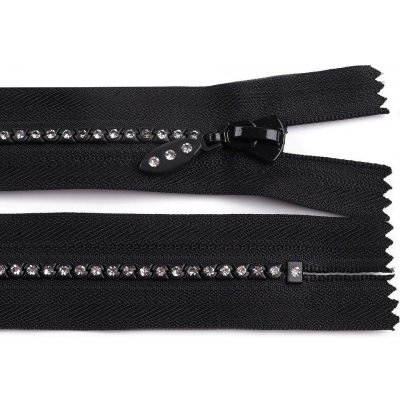 Prima-obchod Kostěný zip No 4 délka 16 cm se štrasovými kamínky, barva 322 černá – Zboží Mobilmania